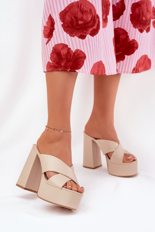 Pantoufles pour femmes avec une plateforme I Enregistrer beige Lenobos