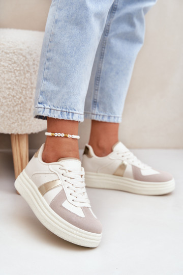 Eko Leer Sneakers model schoenen Dames met platform beige Goriette 2