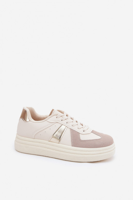 Eko Leer Sneakers model schoenen Dames met platform beige Goriette Eko Leer Sneakers model schoenen Dames met platform beige Goriette