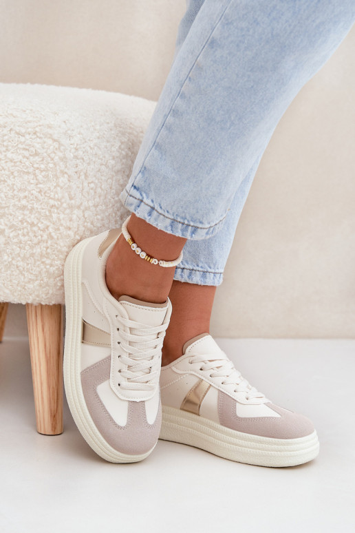 Eko Peau Chaussures modèle baskets Féminin avec une plateforme beige Goriette Eko Peau Chaussures modèle baskets Féminin avec une plateforme beige Goriette