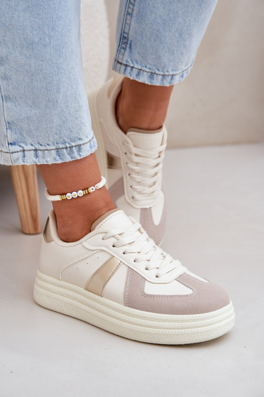 Eko Peau Chaussures modèle baskets Féminin avec une plateforme beige Goriette Eko Peau Chaussures modèle baskets Féminin avec une plateforme beige Goriette