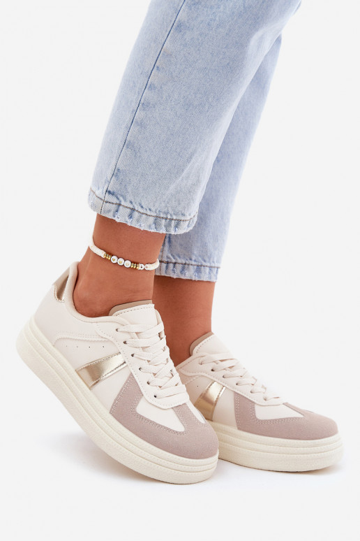 Eko Peau Chaussures modèle baskets Féminin avec une plateforme beige Goriette Eko Peau Chaussures modèle baskets Féminin avec une plateforme beige Goriette