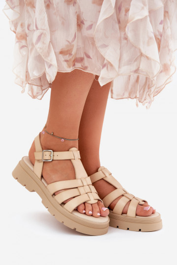 Nendales sandfarbene Damen Plateau-Sandalen aus Kunstleder