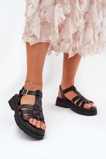 Zwarte ecologische dames sandalen met plateau