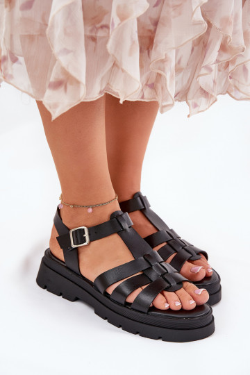 Zwarte ecologische dames sandalen met plateau 2