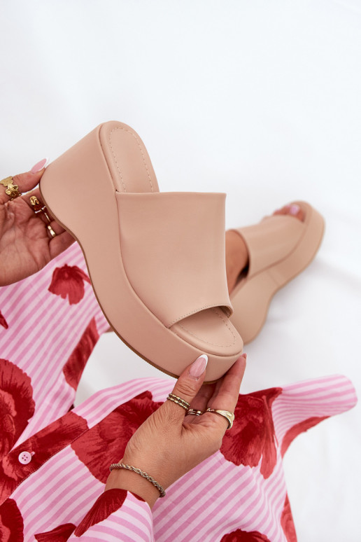 Eko Leren pantoffels Dames met platform I Koturnie beige Kisoffi