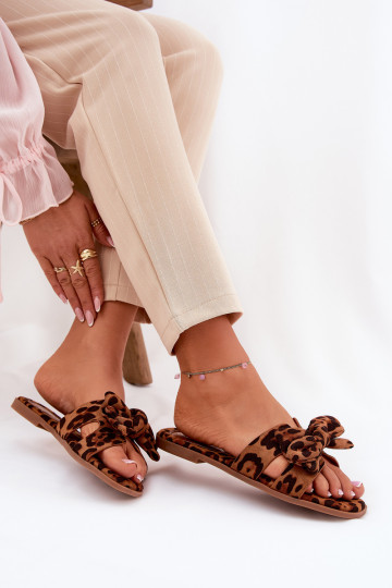 gleichschenklig Damenhausschuhe mit Bändern mit Leopardenfellmuster braune Farbe Tobin