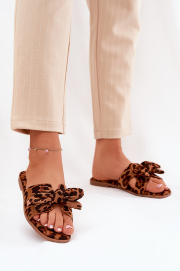 Chaussons plats pour femmes avec nœuds couleur marron avec motifs léopard Tobin 2