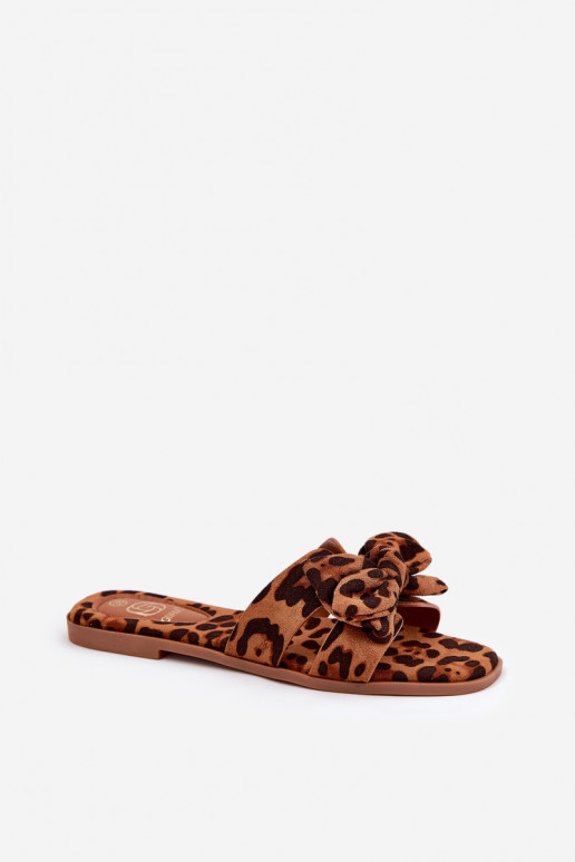gleichschenklig Damenhausschuhe mit Bändern mit Leopardenfellmuster braune Farbe Tobin gleichschenklig Damenhausschuhe mit Bändern mit Leopardenfellmuster braune Farbe Tobin