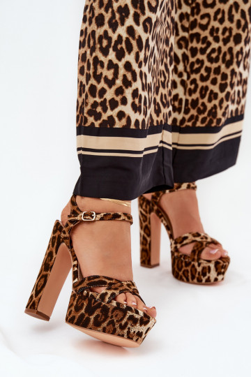 Sandales féminines à plateforme et à talon haut avec motifs léopard couleur marron Jovenes