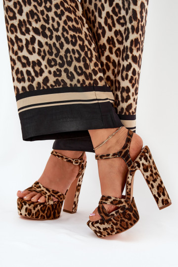 Dames sandalen met hoge hak en platform met luipaardprint bruin Jovenes 2