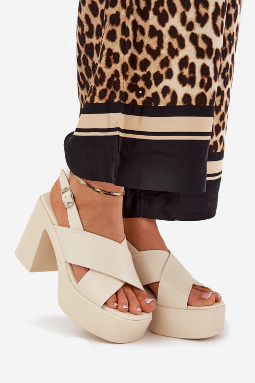 Sandales à talons hauts pour femme et plateforme en cuir écologique couleur ivoire Annavin