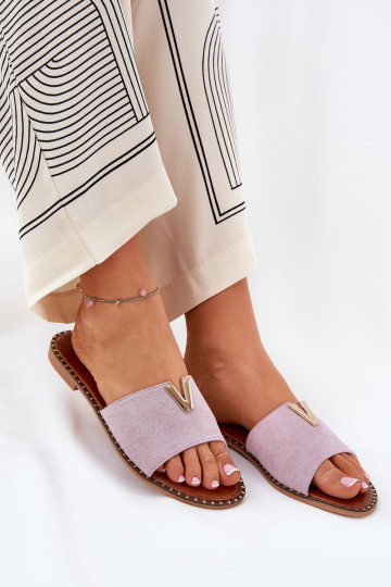 Dames slippers met brede hakken met fraaie details paars Saliena
