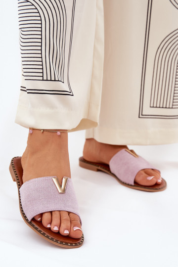 Dames slippers met brede hakken met fraaie details paars Saliena 2
