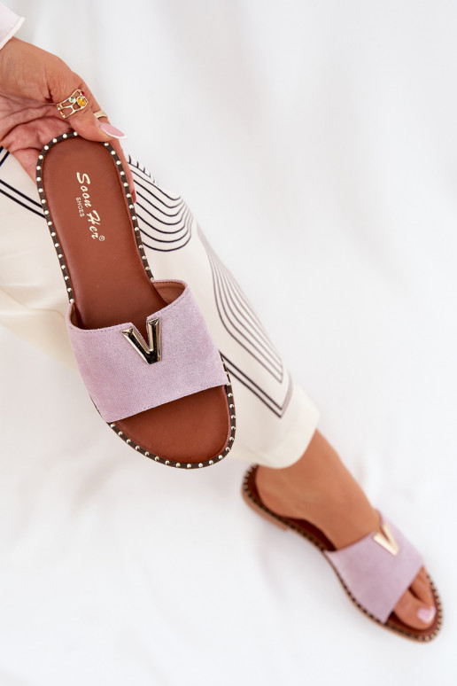 Damespantoffels met brede hakken Met sierlijki Detalami Paars Saliena Damespantoffels met brede hakken Met sierlijki Detalami Paars Saliena