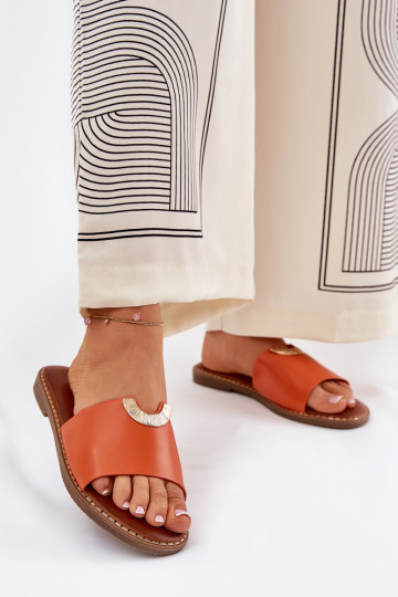 Damespantoffels Eko Leer Met sierlijki Detalami oranje Mevith 2