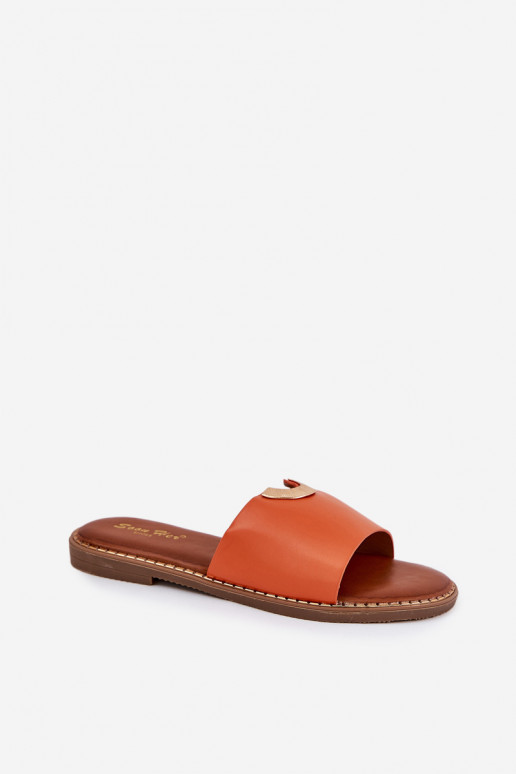 Pantoufles pour femmes Eko Peau Avec des décorationsi Detalami couleur orange Mevith Pantoufles pour femmes Eko Peau Avec des décorationsi Detalami couleur orange Mevith