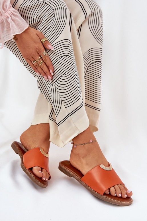 Pantoufles pour femmes Eko Peau Avec des décorationsi Detalami couleur orange Mevith Pantoufles pour femmes Eko Peau Avec des décorationsi Detalami couleur orange Mevith
