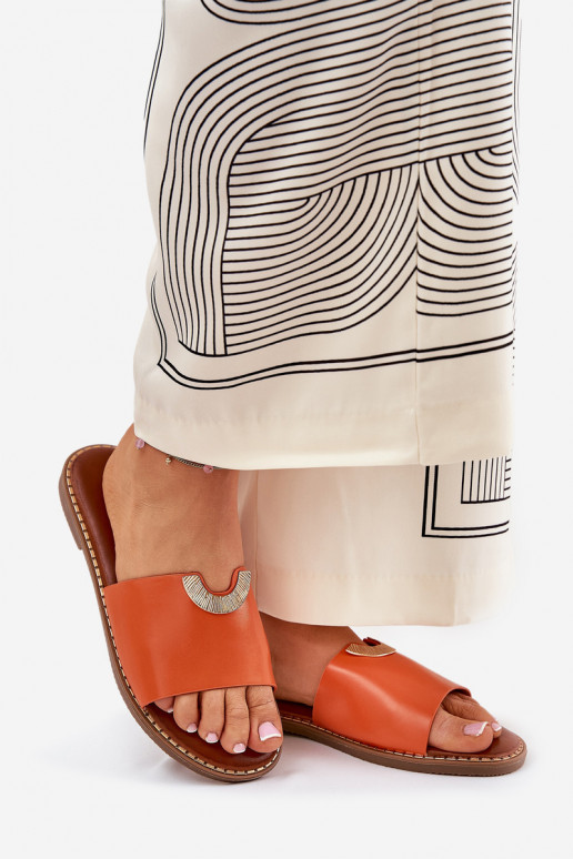 Pantoufles pour femmes Eko Peau Avec des décorationsi Detalami couleur orange Mevith Pantoufles pour femmes Eko Peau Avec des décorationsi Detalami couleur orange Mevith