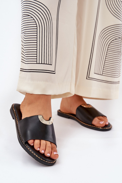 Pantoufles pour femmes Eko Peau Avec des décorationsi Detalami couleur noire Mevith Pantoufles pour femmes Eko Peau Avec des décorationsi Detalami couleur noire Mevith