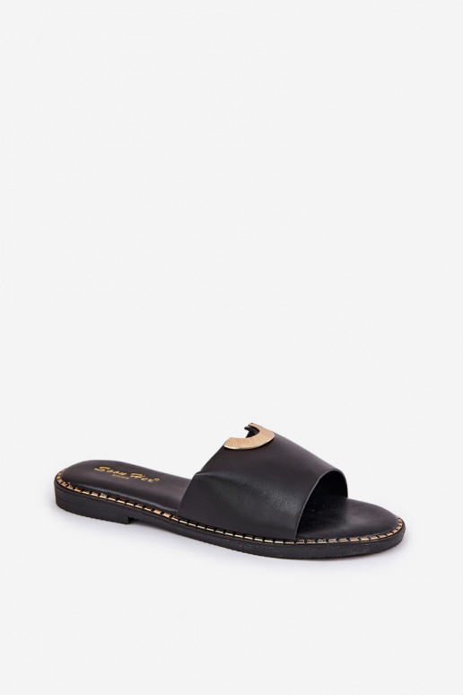 Pantoufles pour femmes Eko Peau Avec des décorationsi Detalami couleur noire Mevith Pantoufles pour femmes Eko Peau Avec des décorationsi Detalami couleur noire Mevith
