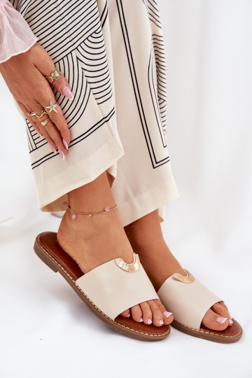 Damenhausschuhe Eko Haut Mit Dekorationeni Detalami Beige Mevith