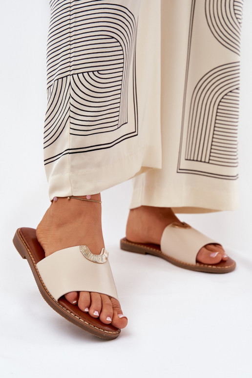 Pantoufles pour femmes Eko Peau Avec des décorationsi Detalami beige Mevith Pantoufles pour femmes Eko Peau Avec des décorationsi Detalami beige Mevith