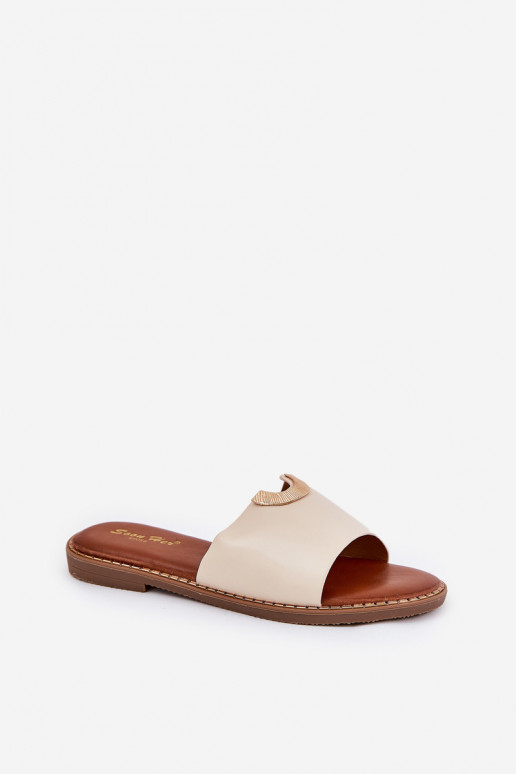 Pantoufles pour femmes Eko Peau Avec des décorationsi Detalami beige Mevith Pantoufles pour femmes Eko Peau Avec des décorationsi Detalami beige Mevith