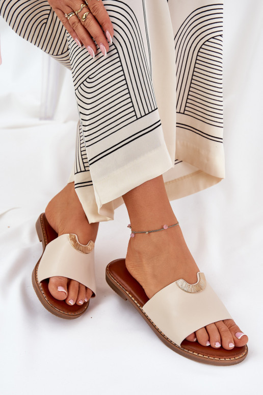 Pantoufles pour femmes Eko Peau Avec des décorationsi Detalami beige Mevith Pantoufles pour femmes Eko Peau Avec des décorationsi Detalami beige Mevith