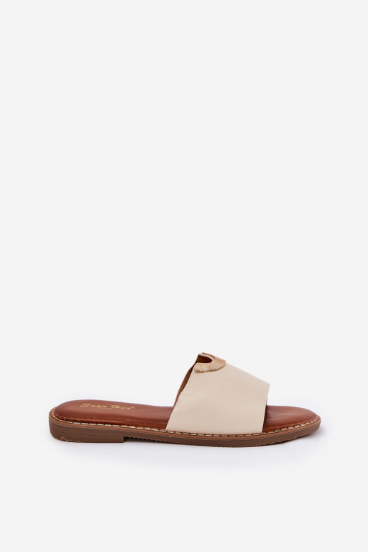 Pantoufles pour femmes Eko Peau Avec des décorationsi Detalami beige Mevith Pantoufles pour femmes Eko Peau Avec des décorationsi Detalami beige Mevith