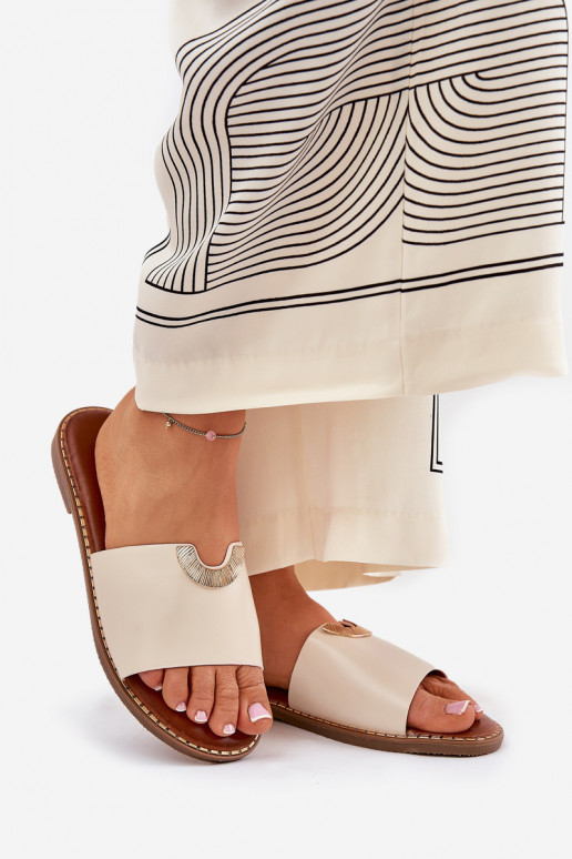 Pantoufles pour femmes Eko Peau Avec des décorationsi Detalami beige Mevith Pantoufles pour femmes Eko Peau Avec des décorationsi Detalami beige Mevith
