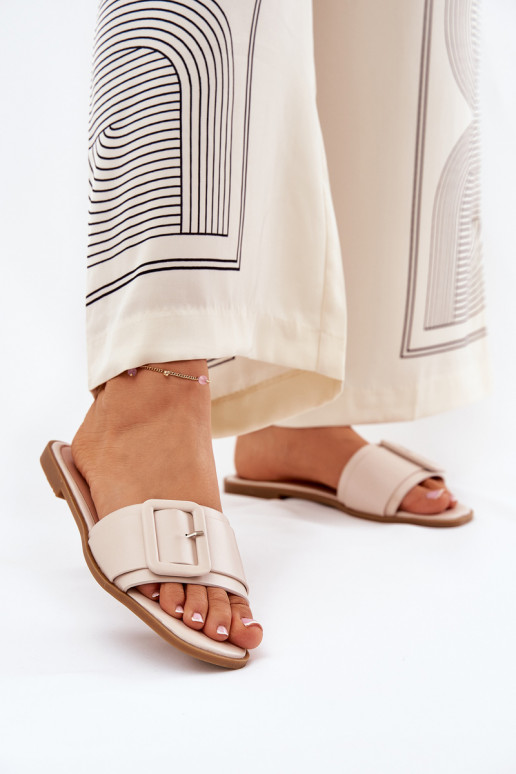 gelijk aan Damespantoffels Eko Leer met gespen beige Bamma