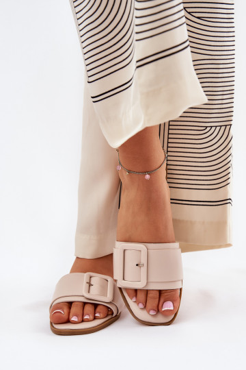isocèle Pantoufles pour femmes Eko Peau avec boucles beige Bamma 2