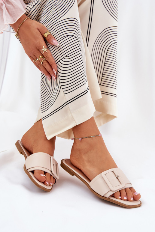 gelijk aan Damespantoffels Eko Leer met gespen beige Bamma