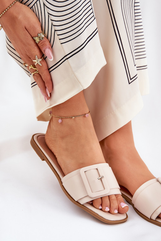 gelijk aan Damespantoffels Eko Leer met gespen beige Bamma