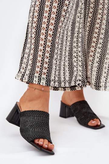 dames slippers met vlecht en hak zwart Ciariloria