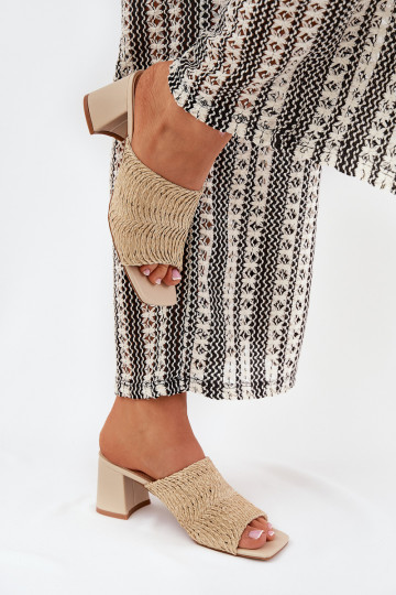 dames slippers met vlecht en hak zandkleurig Ciariloria