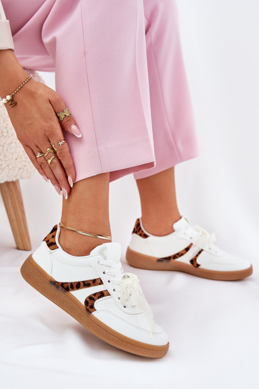 Faible Chaussures modèle baskets Féminin avec de la dentelle avec des motifs en fourrure de léopard couleur blanche Zielle Faible Chaussures modèle baskets Féminin avec de la dentelle avec des motifs en fourrure de léopard couleur blanche Zielle