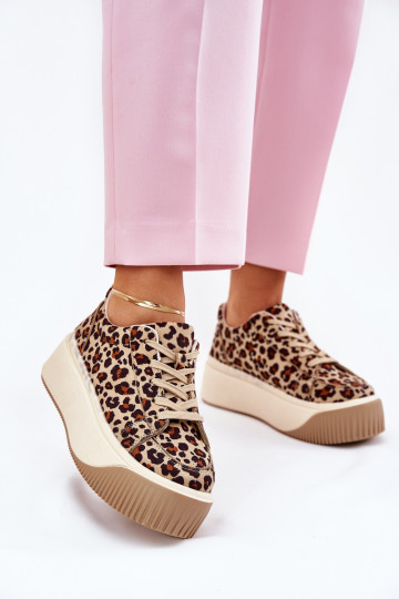 Sneakers model schoenen met platform met luipaardbontpatronen bruine kleur Tirvanis