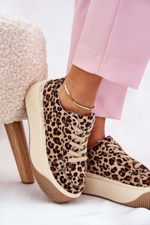 Sneakers Stilvollllschuhe mit einer Plattform mit Leopardenfellmuster braune Farbe Tirvanis