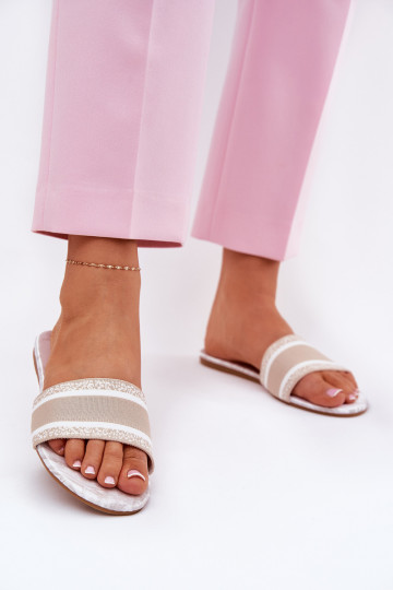 Gestreepte lage schoenen Dames slippers zandkleur Leysi 2