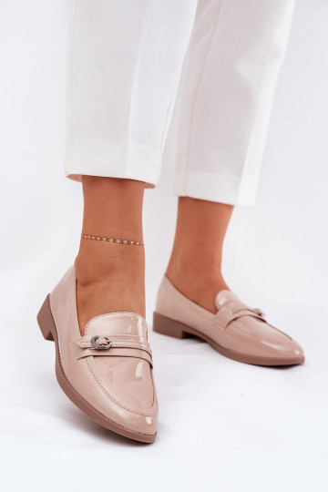 Lackierte Mokassins Feminin dekorieren mit Schnallen Beige Mollan 2