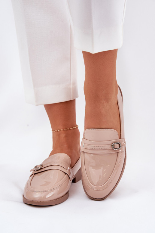 Gelakte mocassins Dames versieren met gespen beige Mollan Gelakte mocassins Dames versieren met gespen beige Mollan