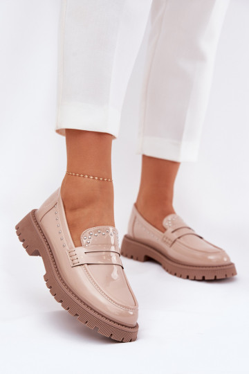 Mokassins für Damen mit Lackeffekt Mit Dekoration Beige Ermöglichtllae 2