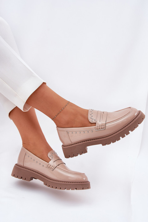 dames mocassins met lakeffect Met Decoratie beige Opllae