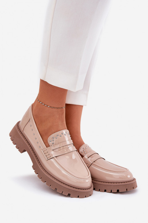 dames mocassins met lakeffect Met Decoratie beige Opllae