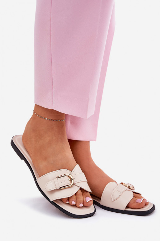 isocèle Pantoufles pour femmes avec boucles dorées beige Esiobb isocèle Pantoufles pour femmes avec boucles dorées beige Esiobb