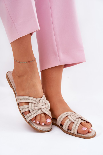 Slippers Dames plat met gekruiste banden zandkleur Acimine