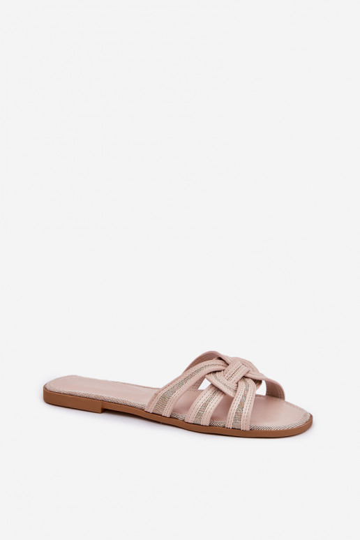 Slippers Dames plat Z Przeplatającymi Się Paskami beige Acimine Slippers Dames plat Z Przeplatającymi Się Paskami beige Acimine