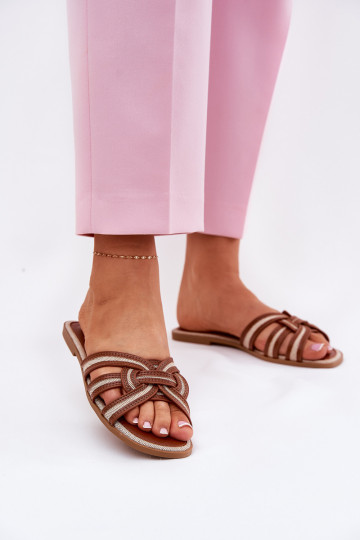 Mules femmes plates avec lanières entrecroisées couleur marron Acimine